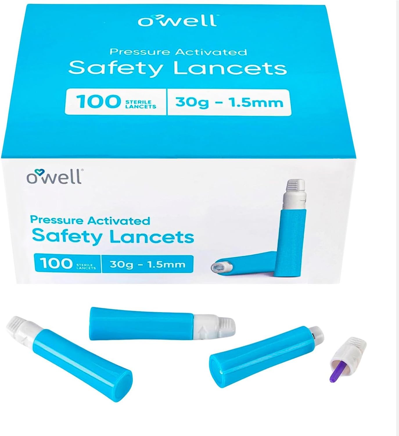 OWELL® Safety Lancets 30G x 1.5mm – 100 Count | Ultra-Fine Tip for Sensitive