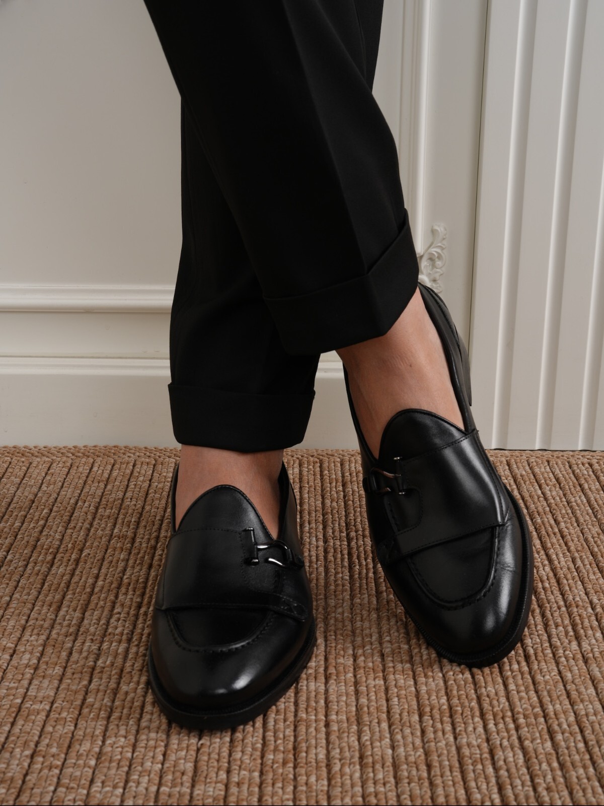 Men's Premium Italian Style Leather Shoes loafers with Silver Buckle - Parez