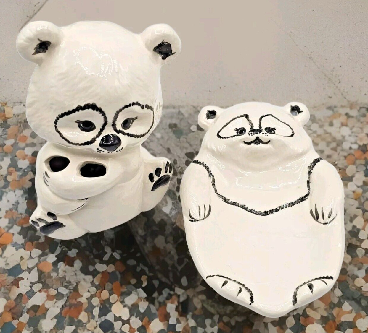 Panda Ceramic Soap Dish and Toothbrush Holder Bathroom Kitsch Signed Phyllig