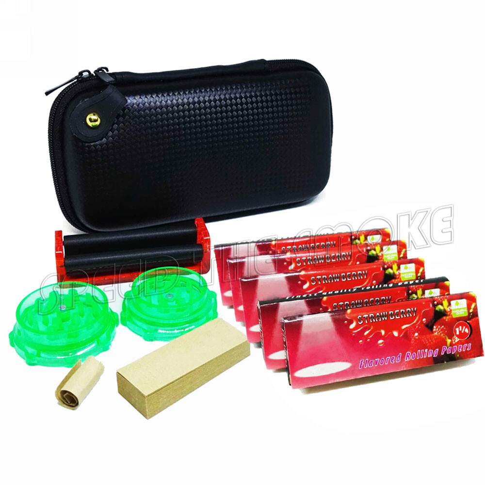 Smokers Kit Gift Set Pack Rolling Papers Tips Grinder Roller Storage Bag 001