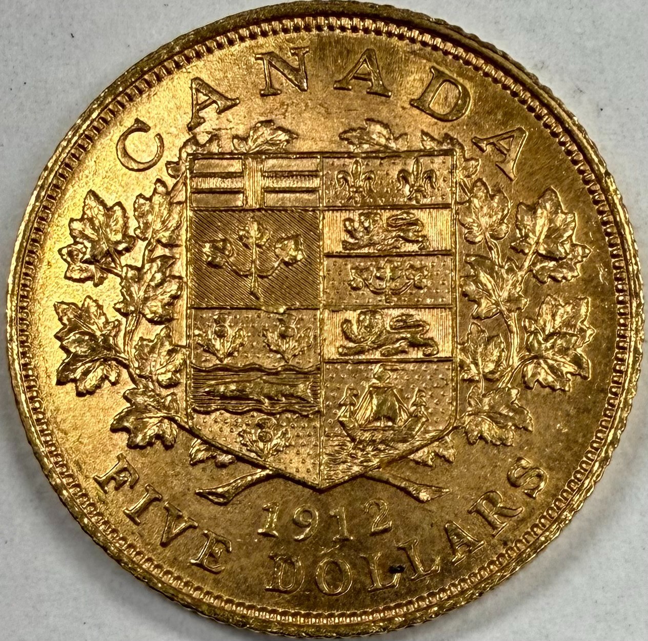 1912 $5 Canada Gold 5 Dollar Coin AU+ (C)
