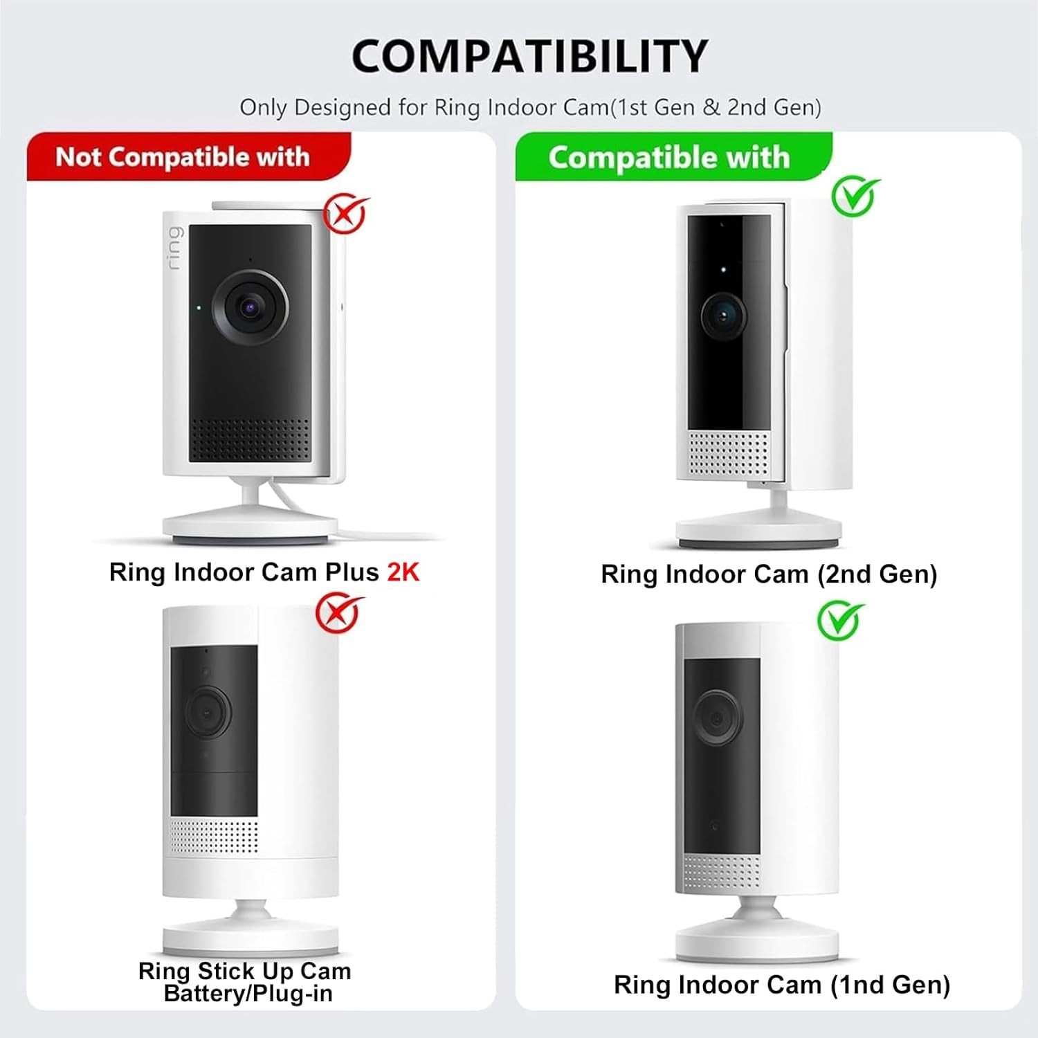 Screwless Wall Mount Bracket for Ring Indoor Cameras - Easy 2 Pack Installation