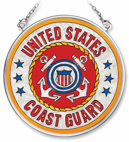 Amia Hand Painted Glass Suncatcher United States Coast Guard Logo, 3-1/2-In 7348