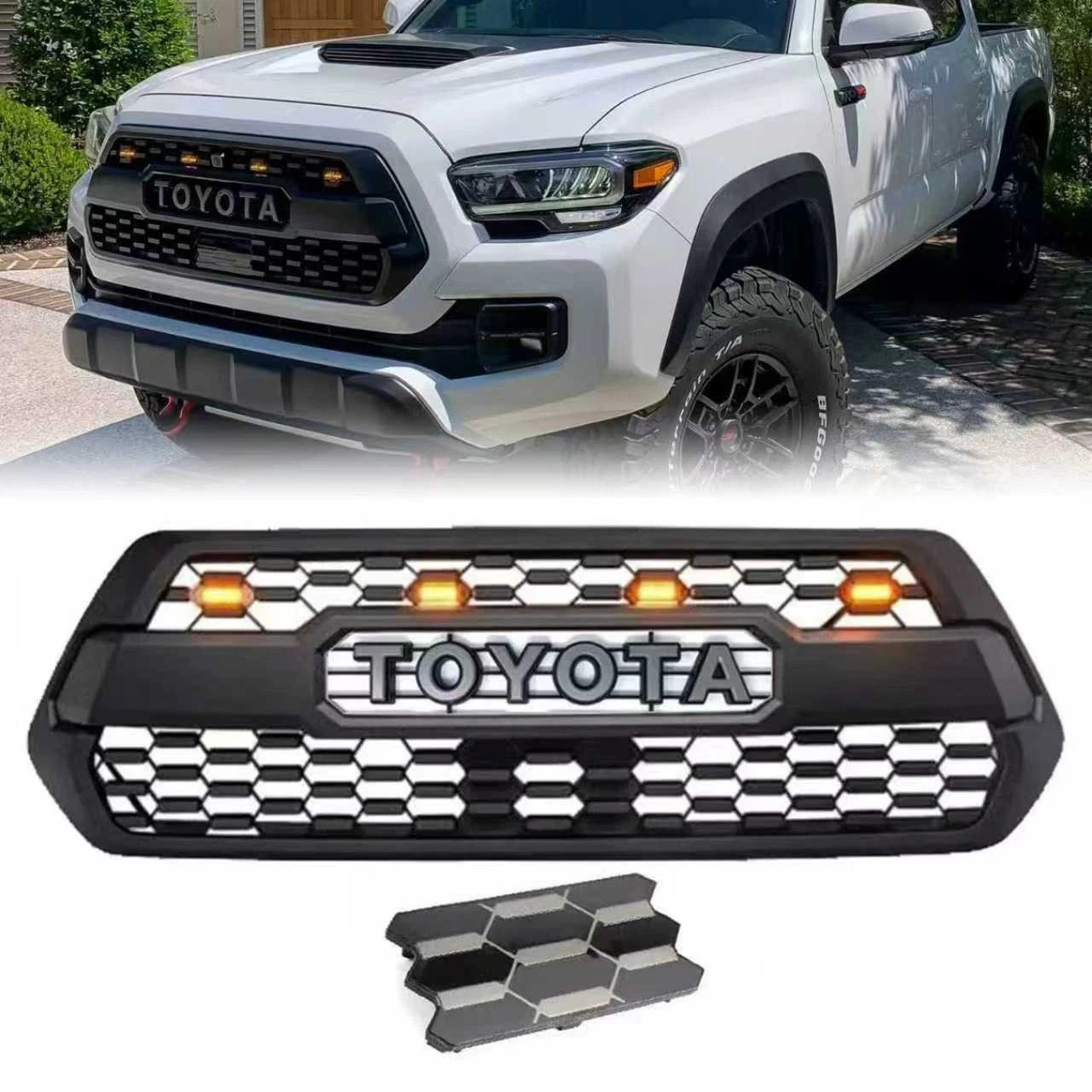 For 2016-2023 Tacoma Front Bumper Grill With Amber LED Lights & Garnish Sensor