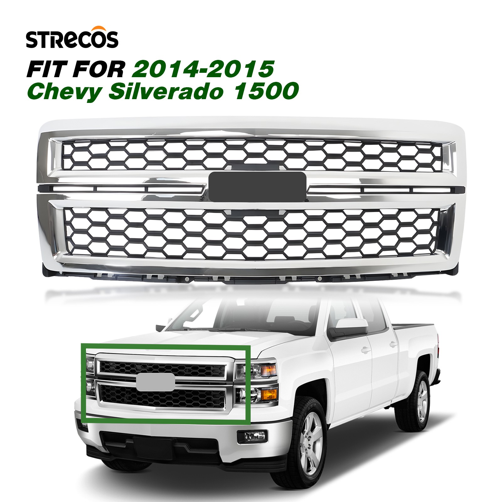 For 2014-2015 Chevy Silverado 1500 Front Bumper Grille Chrome Honeycomb 23259620