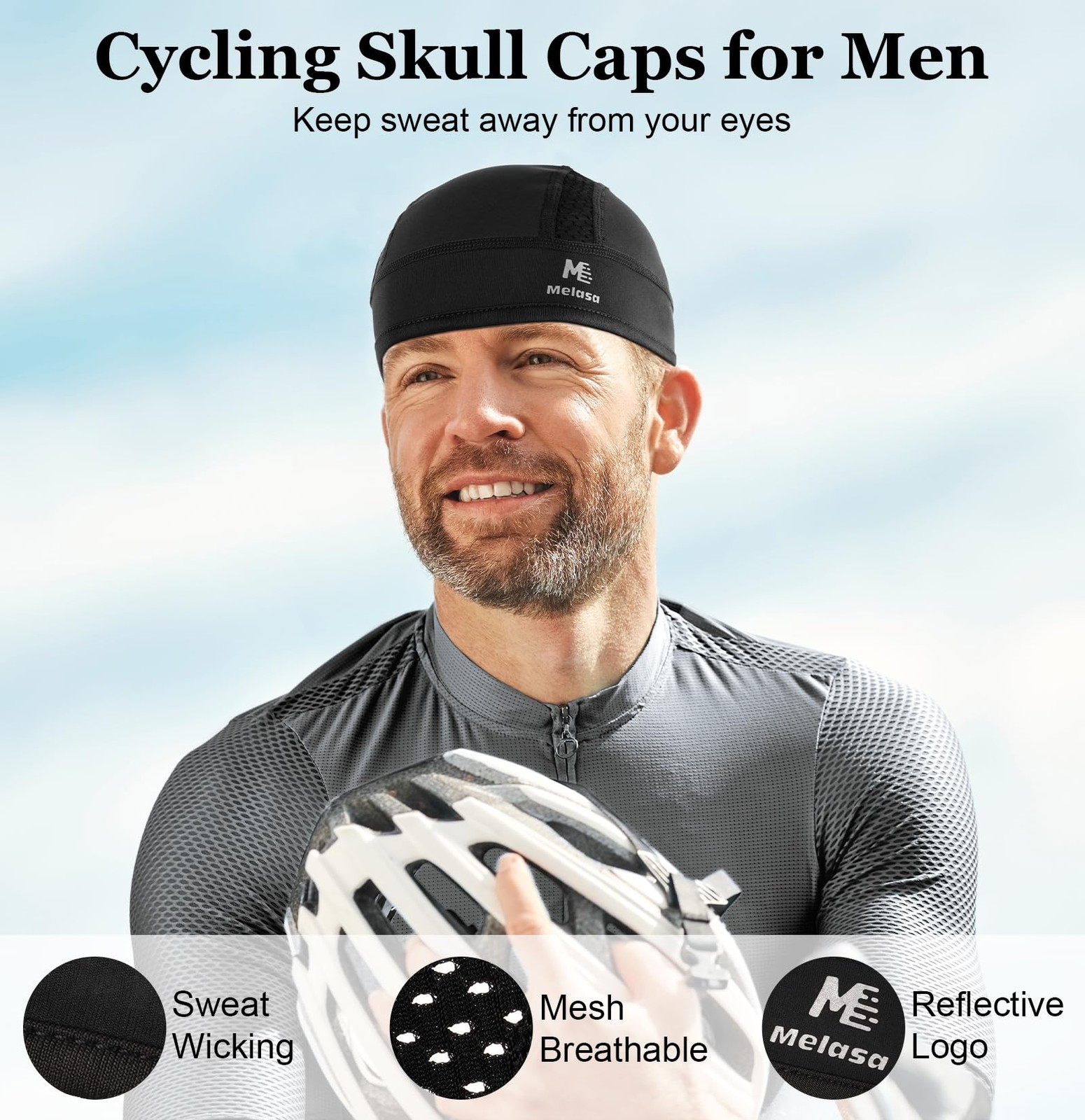 MELASA Microfleece Skull Cap Helmet Liner, Breathable One Size, Black & White