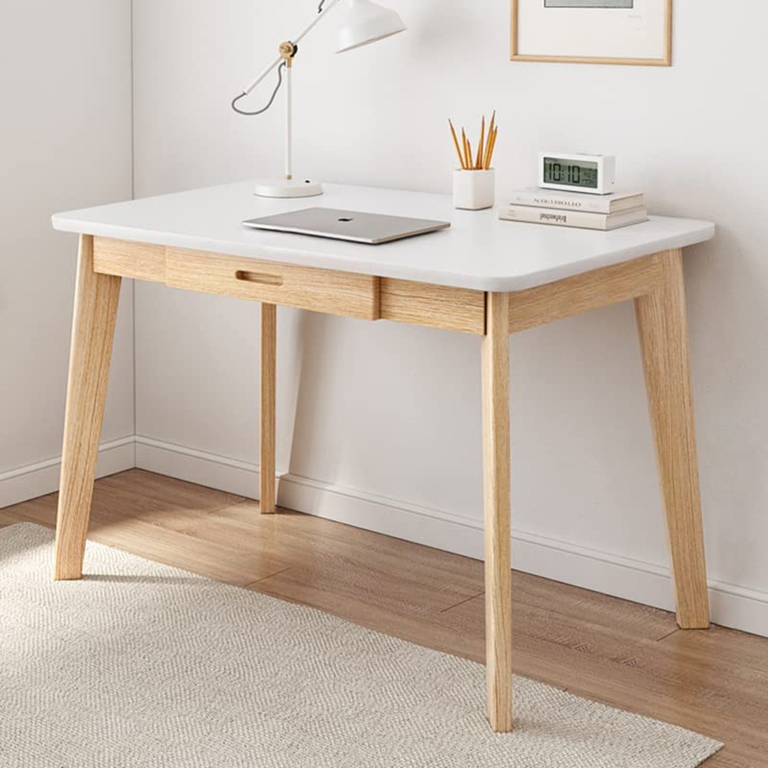 IOTXY Solid Wood Writing Desk - Home Office Laptop Computer Table, White | No...
