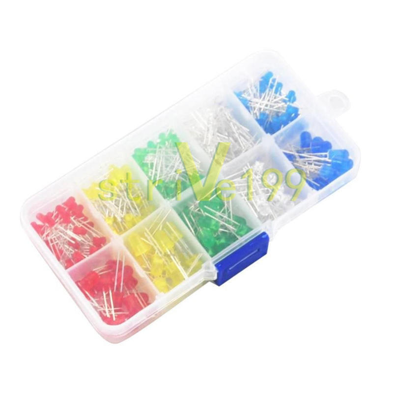 200 PCS 3MM 5MM LED LIGHT WHITE YELLOW RED GREEN ASSORTED ASSORTMENT KIT DIY SET