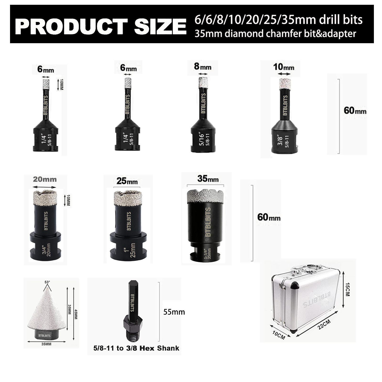 Diamond Core Drill Bits Set Tile Hole Saw Kit Ceramic Porcelain Marble Masonry