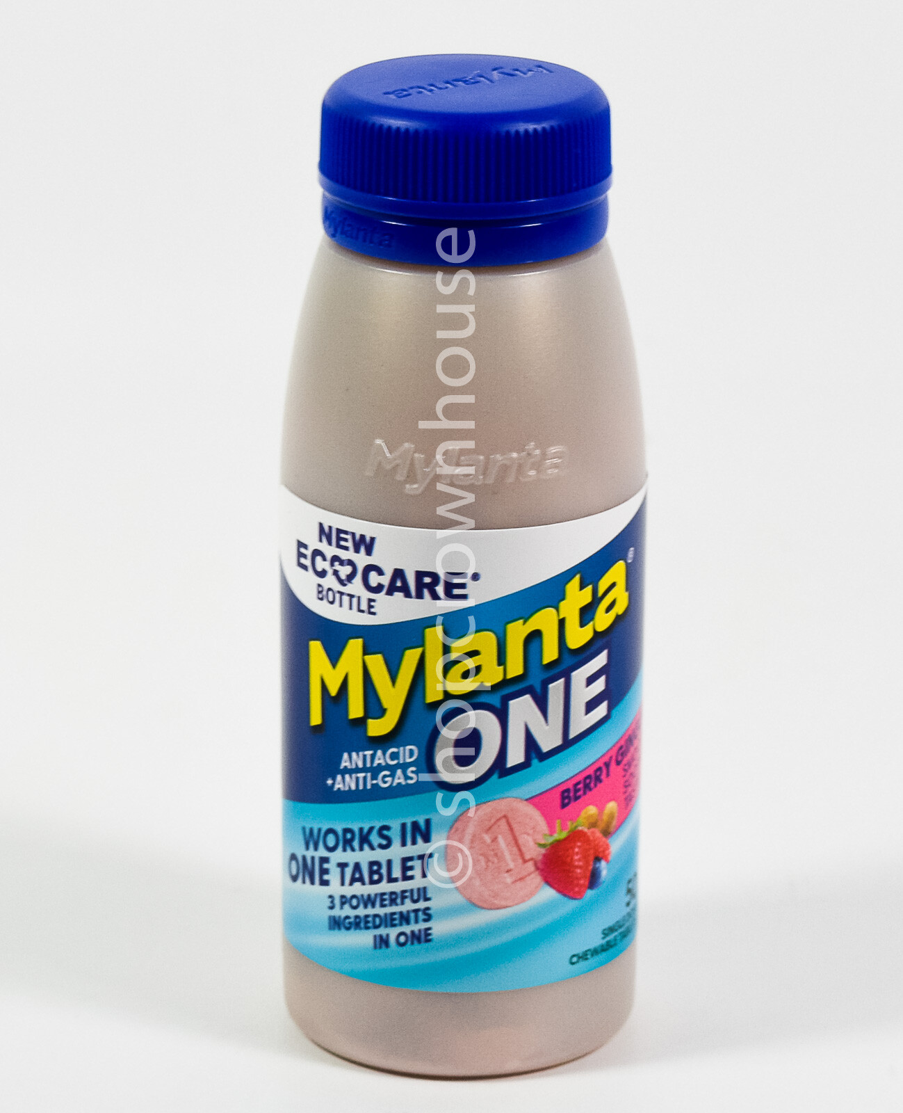 Mylanta ONE Chewable Antacid + Anti-Gas 50 BERRY GINGER 10/2026 ~ EcoCare bottle