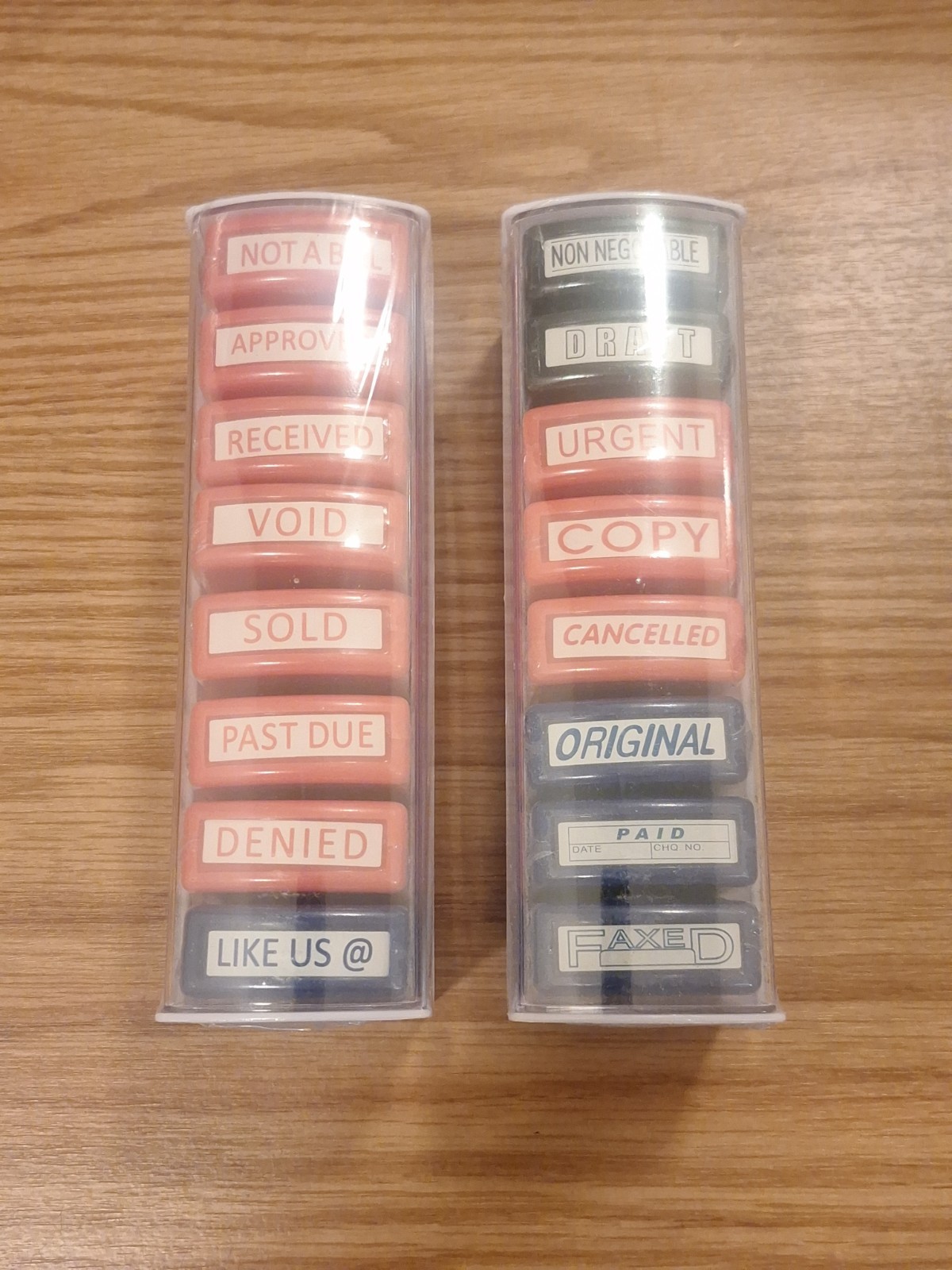 8 Pack Self Inking Pre-Inked Office Stamps w/Storage Tray - Set of 2 - NIB