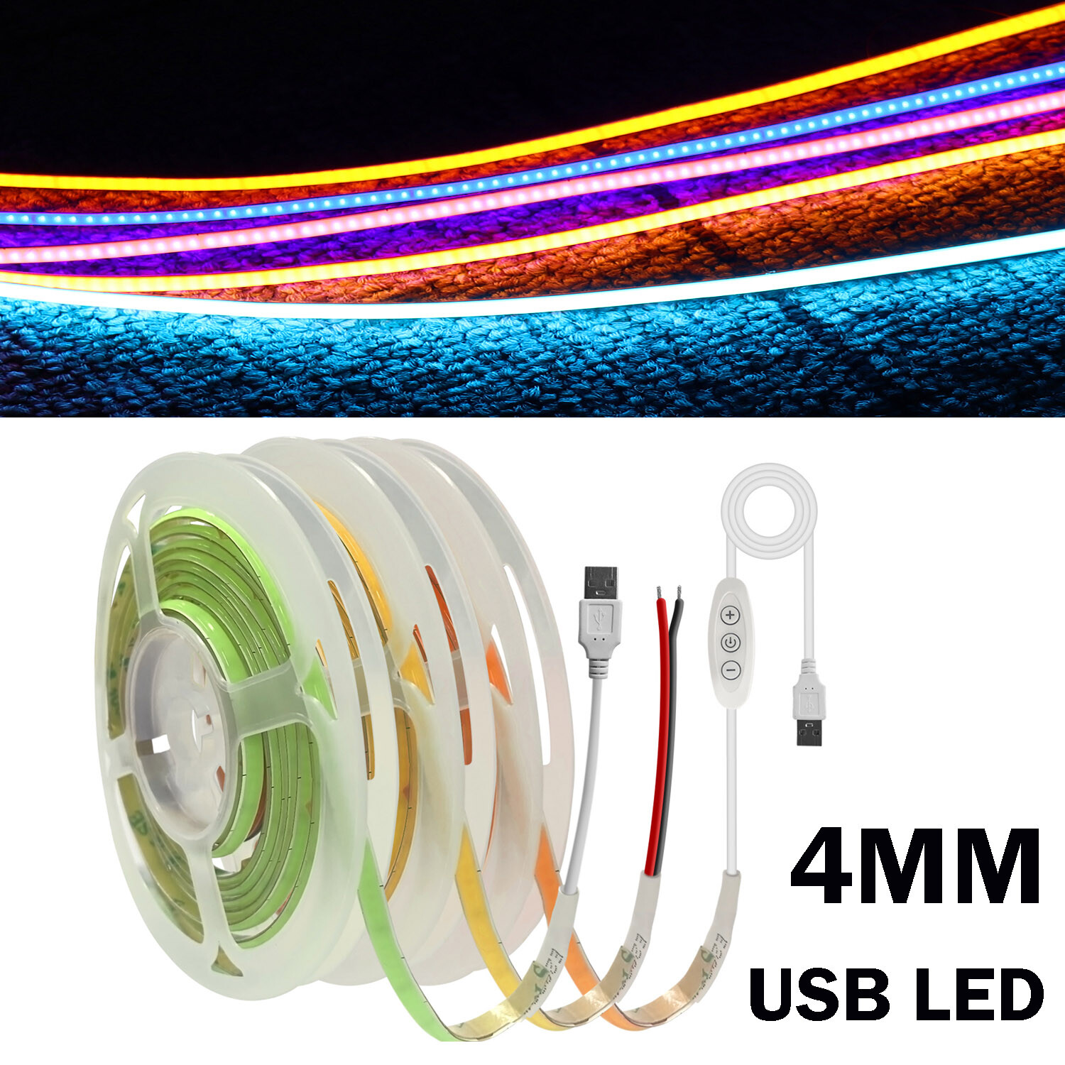 5V USB 480LEDs/M 4mm COB LED Strip Light Tape for Game Computer PC TV Decor Dim