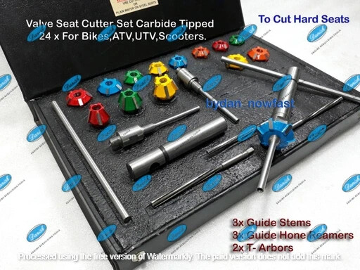 24x Motorcycles Heads Valve Seat Cutter Set CARBIDE TIPPED Guide Stem Reamers HS