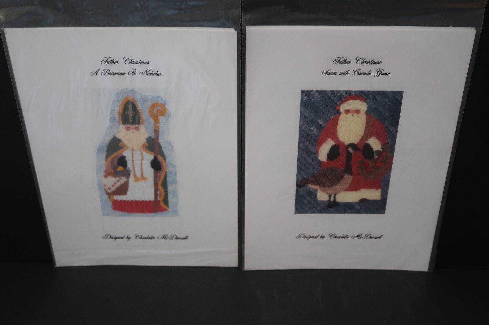 TWO Charlotte McDonnell Needlepoint Patterns Father Christmas Bavarian & Goose