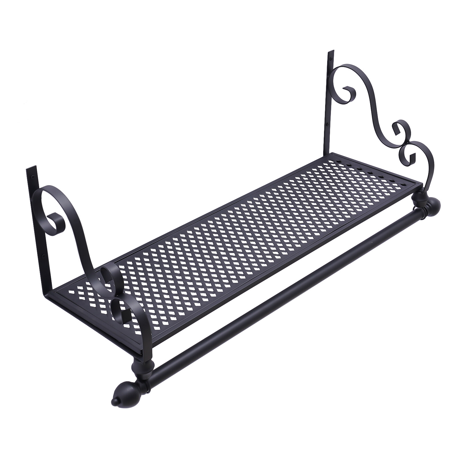 Metal Storage Wrought Iron Coat Rack Shelf Wall Mounted Hanging Closet Black