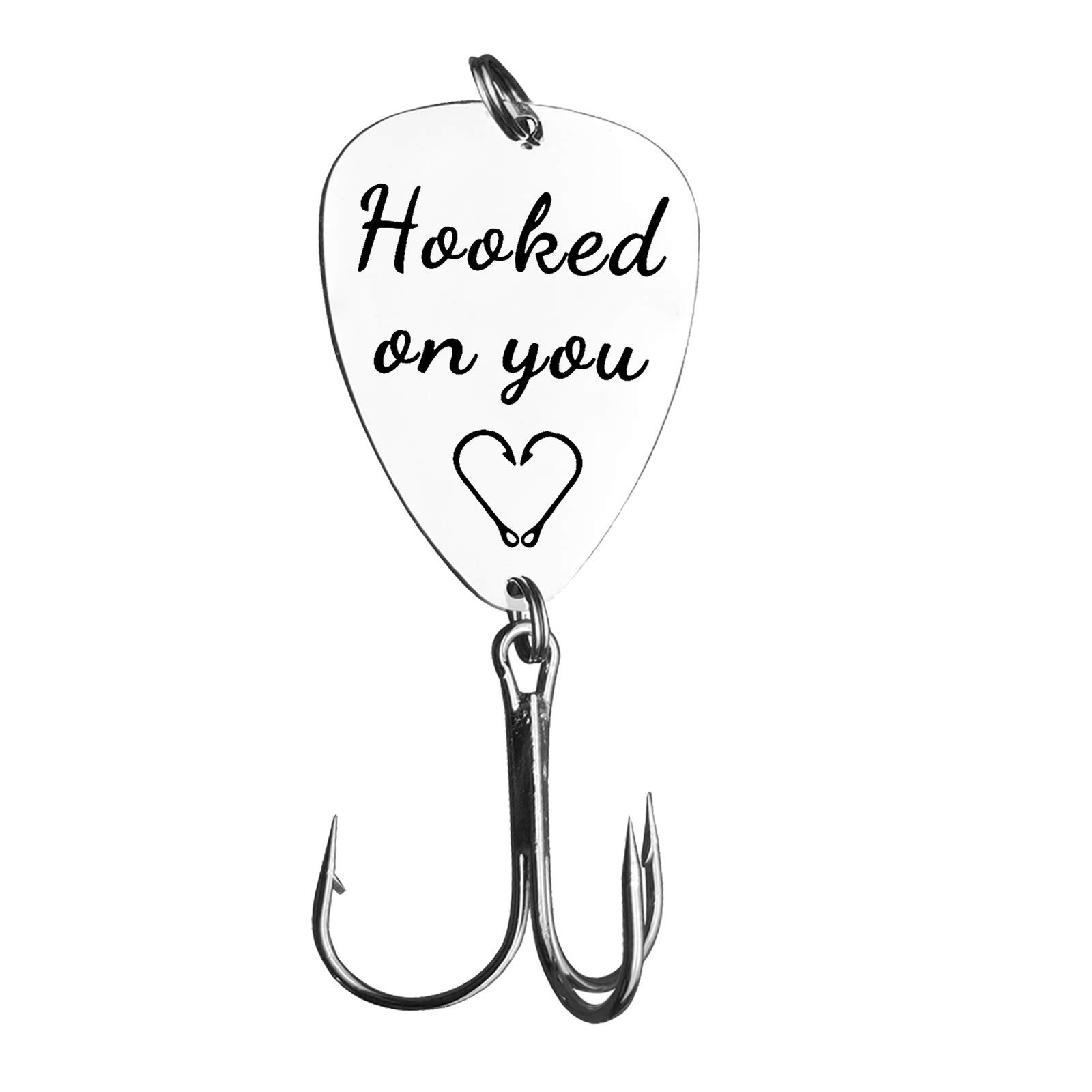 Gifts for Boyfriend Husband Hooked on You Fishing Lures Wedding Small, Silver