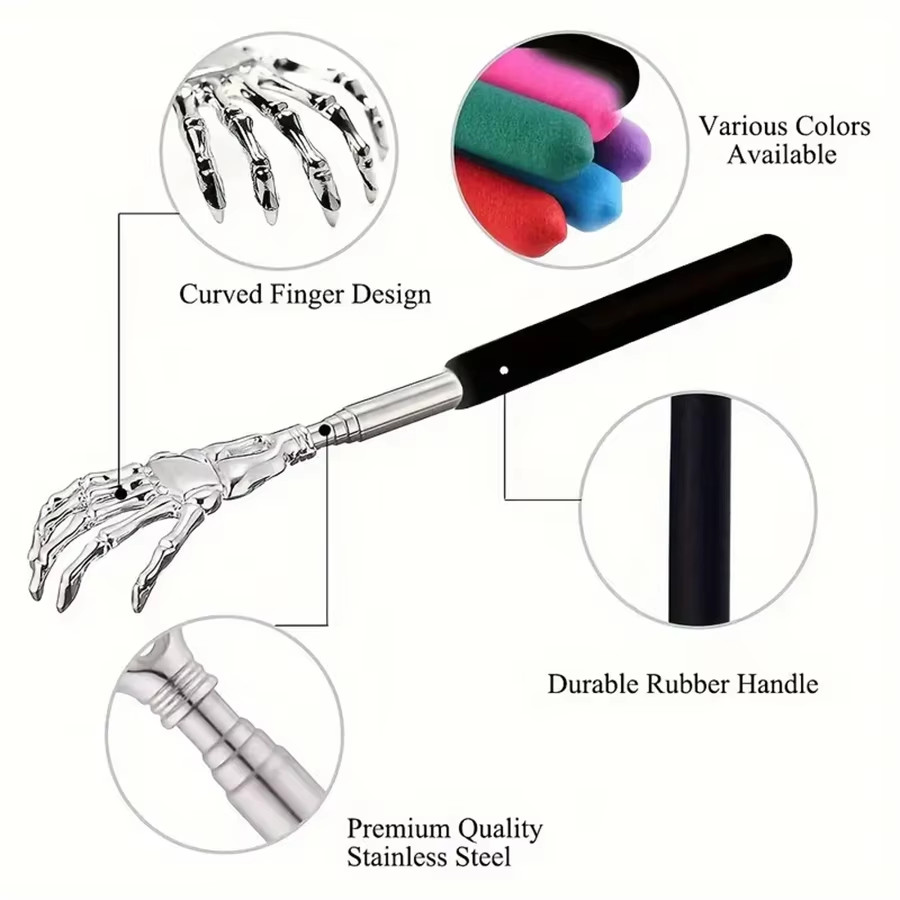 Extendable Back Scratcher Stainless Steel Skeleton Hand Telescopic Itch Relief