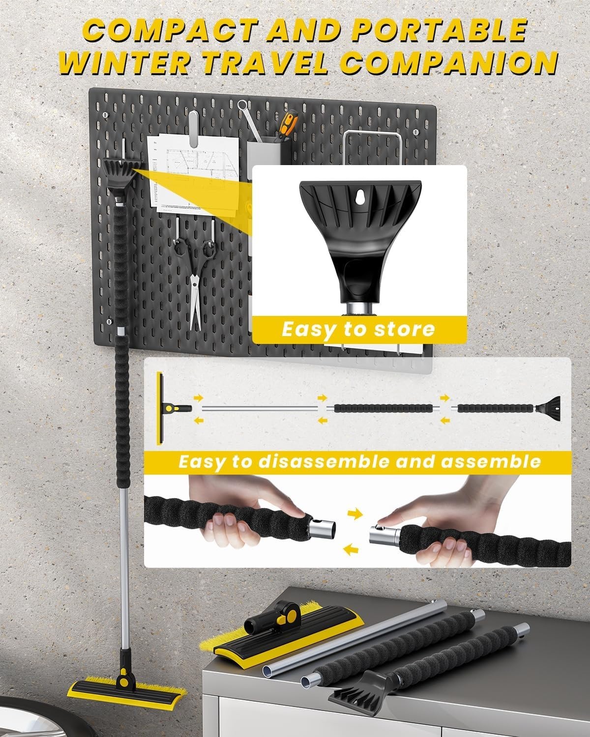 Versatile 3-in-1 Ice Scraper & Snow Brush - 55.7" Adjustable for All Vehicles