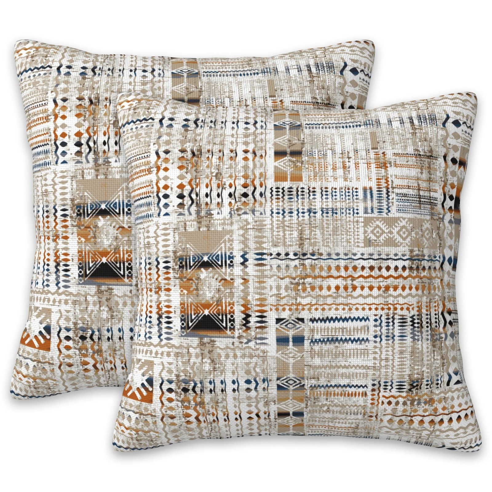 African Tribal Geometric Pillow Covers 18X18 Set of 2, Modern Mosaic Carpet S...
