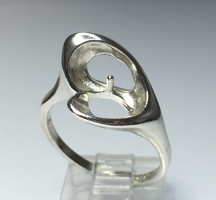 Sterling Silver Ring Setting For (1) 4-8mm Half-Drilled Pearl Size 8