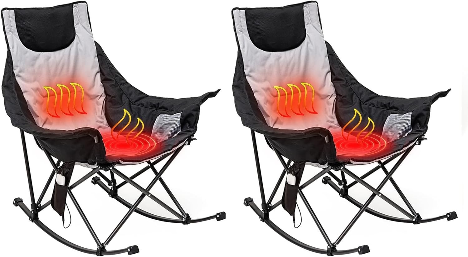 Heated Camping Chair Oversized Rocking Camping Chair Adults 500 LBS,Folding Lawn