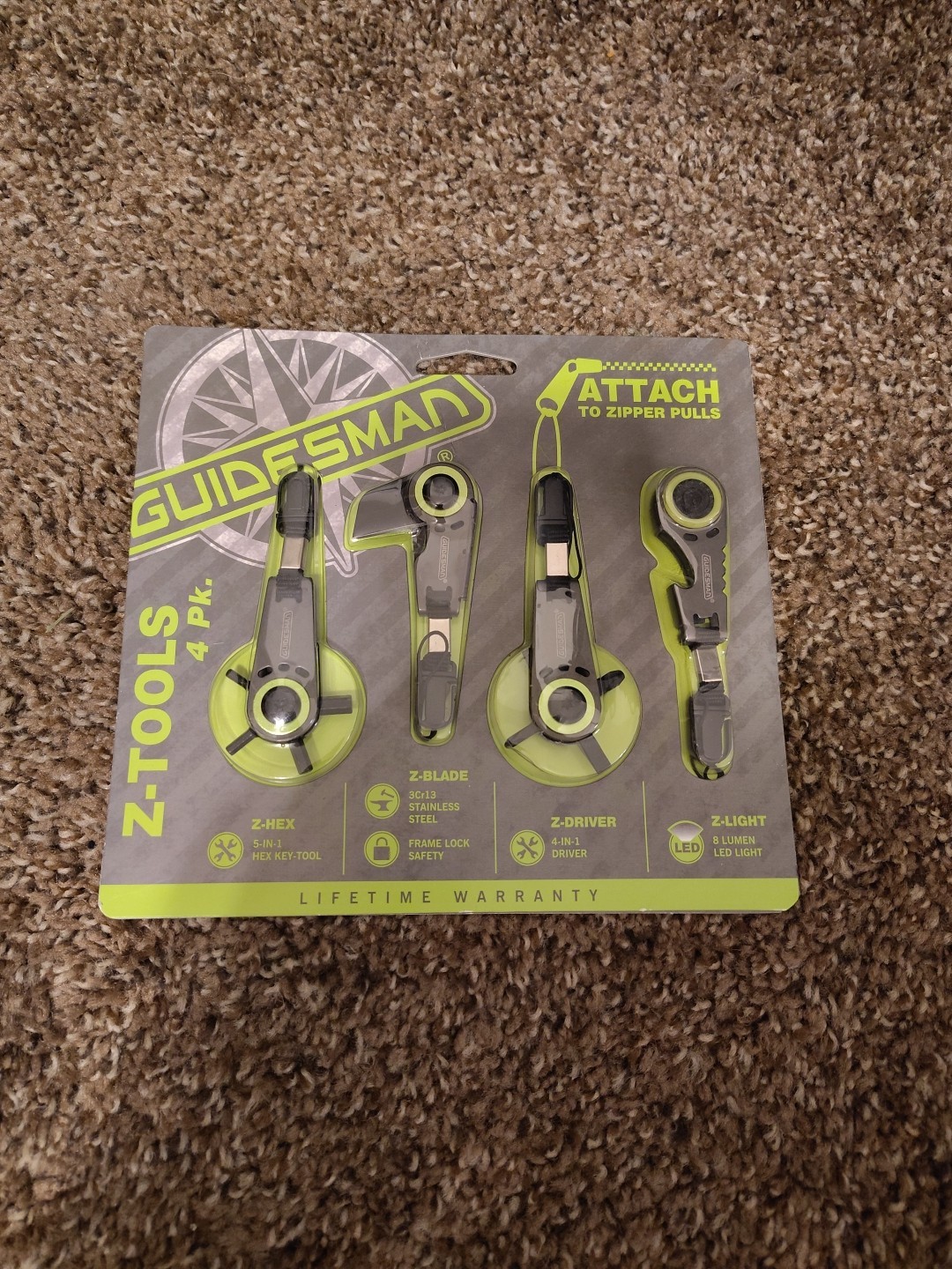 NEW - Guidesman Z-Tools Set Hex Blade Driver Light Attach to Zipper Pull Ztools