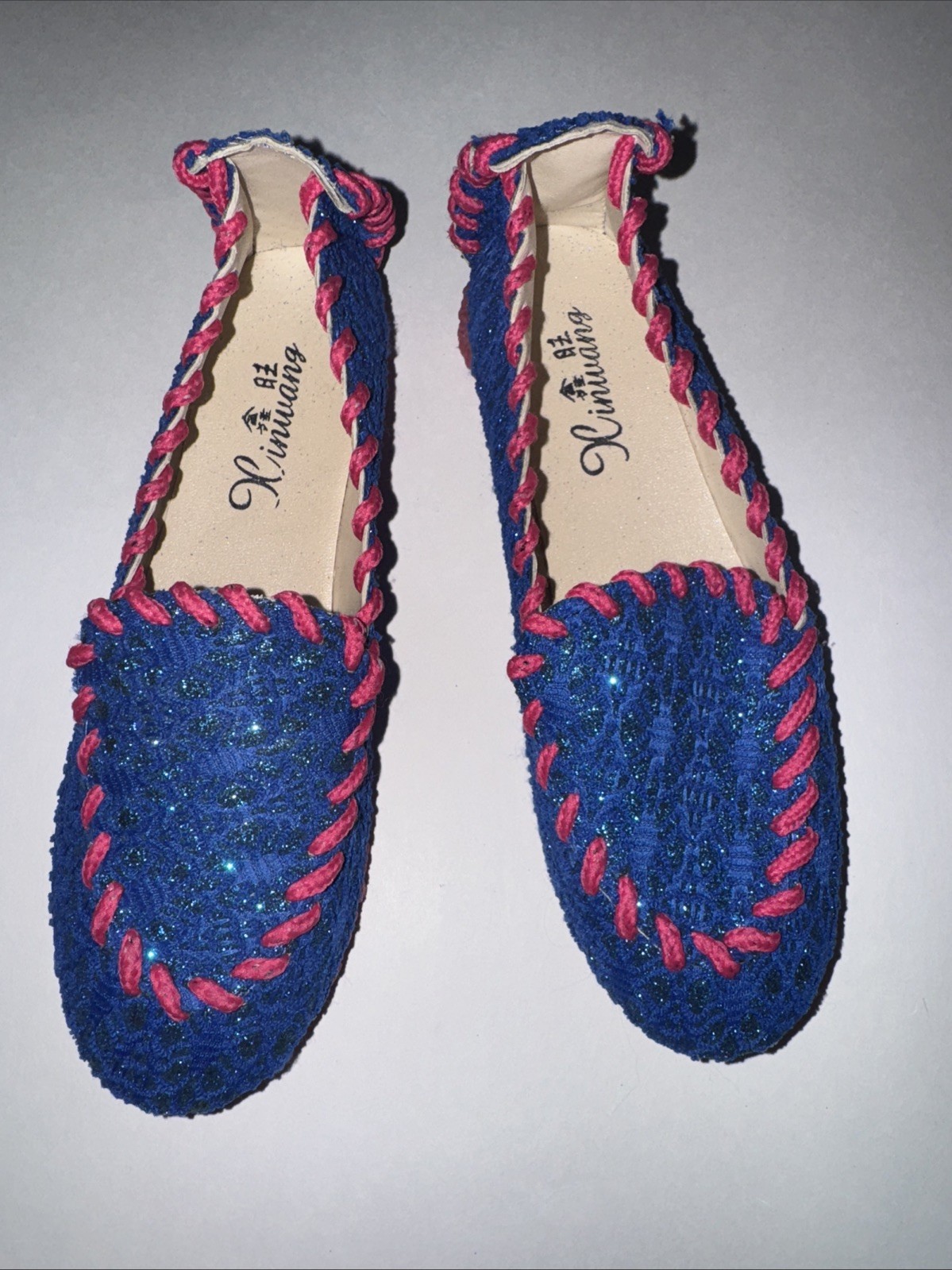 Xinwang Blue Loafers with Pink Stitching