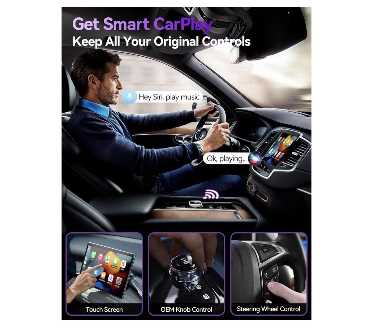 Wireless CarPlay Adapter for Apple iPhone & Android Auto USB Adapter Plug & Play