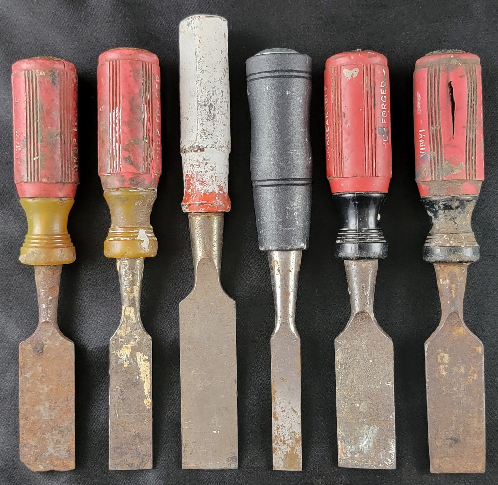 Vintage Woodworking Chisels Lot of 6 1", 3/4", 1/2", 7/8" Fuller, Companion & Ot