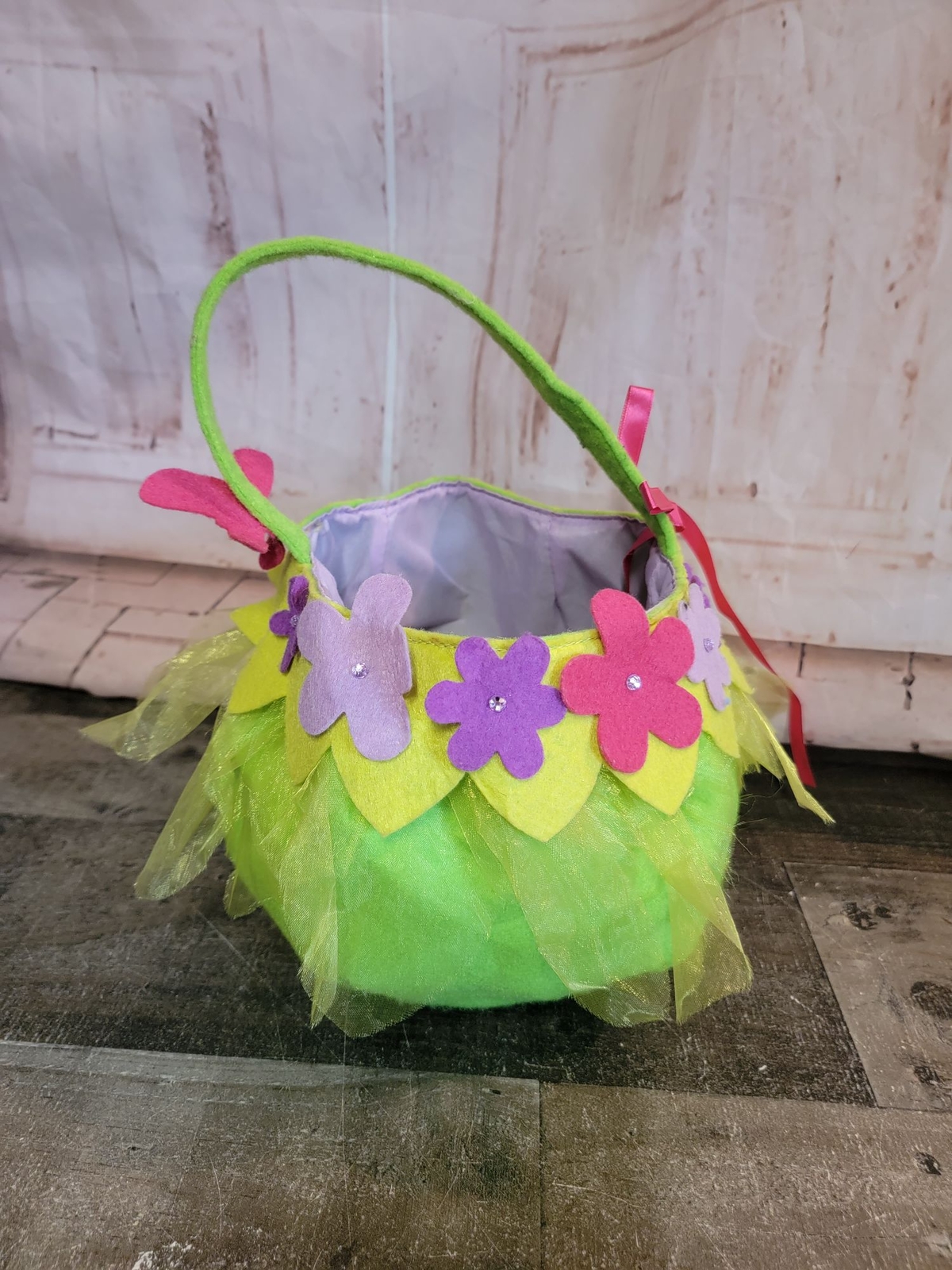 Disney Felt green butterfly floral flower basket