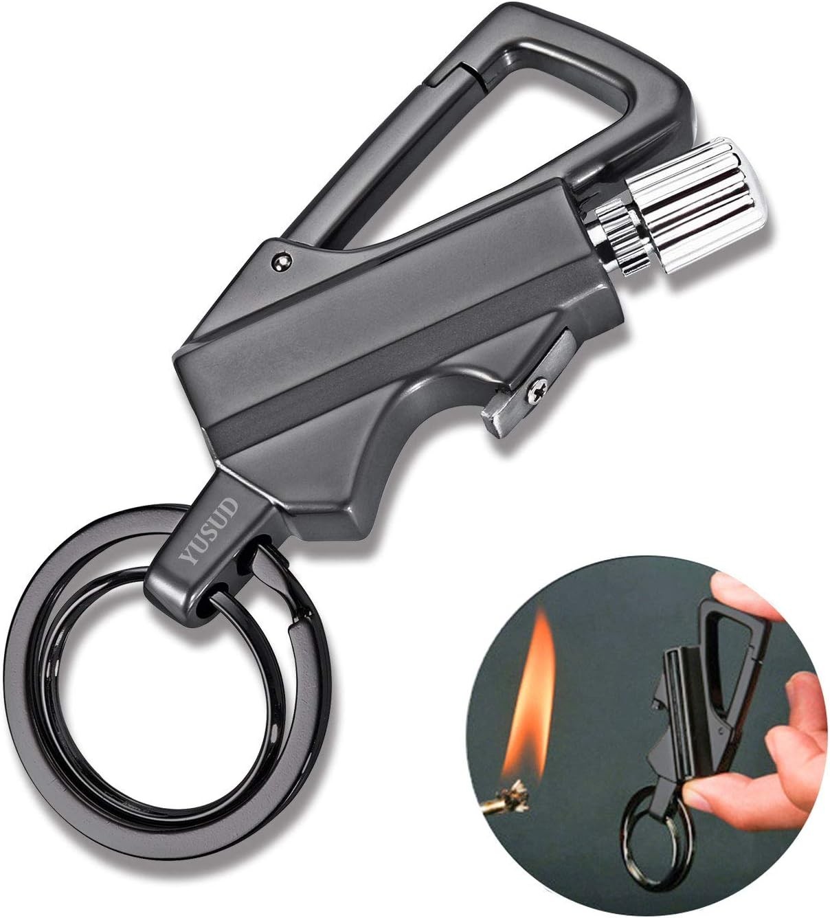 Multi-Function Black Flint Fire Starter Keychain - Ideal for Camping & Hiking