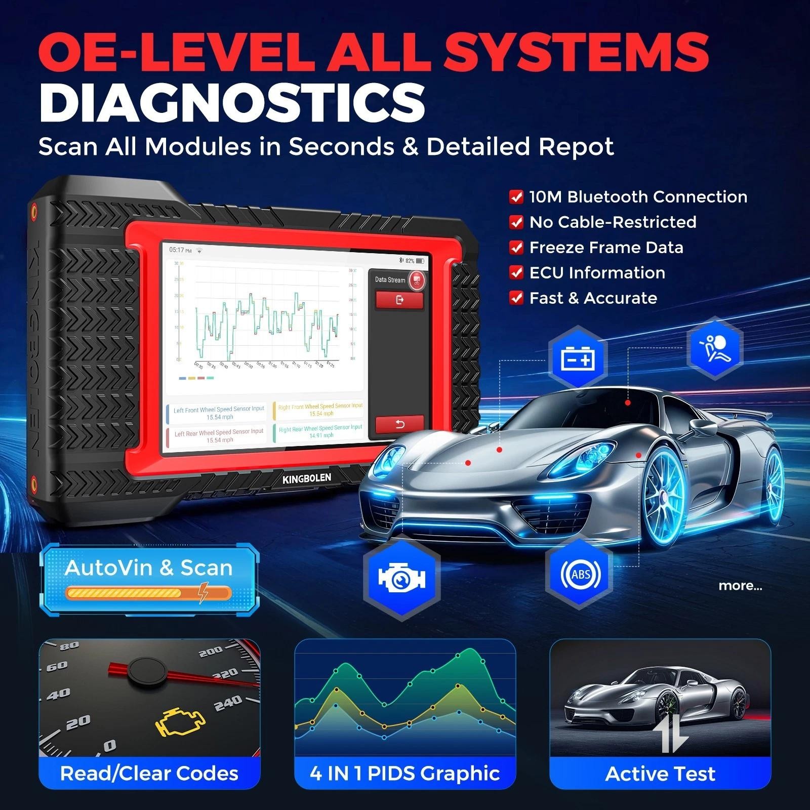 2026 Kingbolen K7 Car Diagnostic Scan Tool Full System OBD2 Scanners ECU Coding