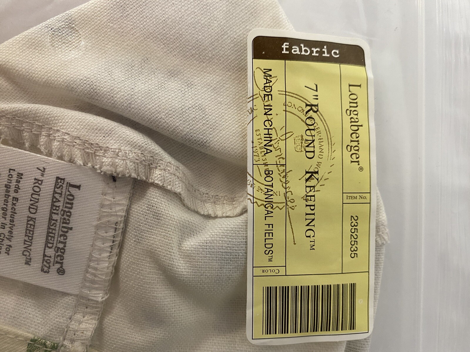 Longaber 7” Round Keeping Basket Liner Botanical Fields 2352535 NEW