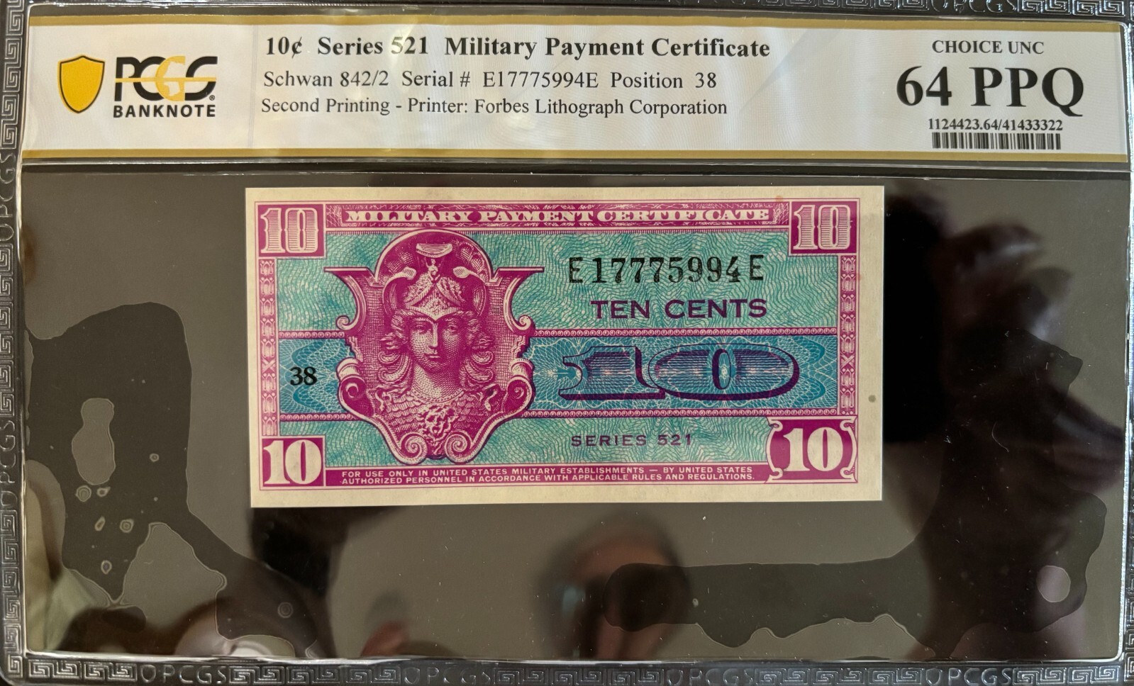 Military Payment Certificate,  10c Series 521,  MPC, PCGS Choice UNC 64 PPQ