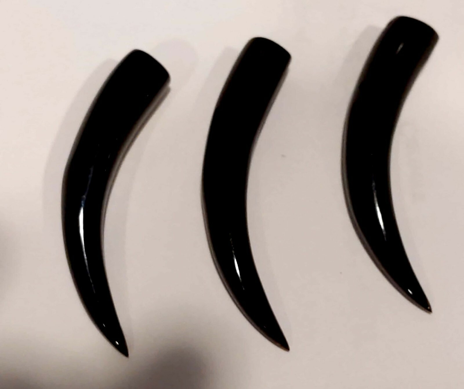 New NOS Carved Black Color Tusk or Horn Pieces Drilled at Top 3/set # Fash164