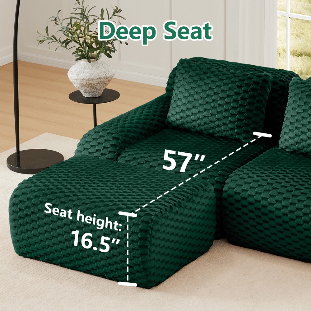 82" Modern L-Shaped Modular Sectional Sofa w/ Ottoman, Flannelette, Green