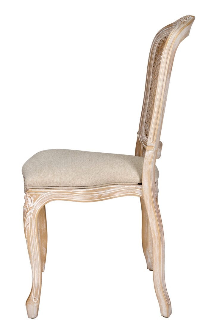 Natural White Washed Resin Royal Chair with Beige Tweed Seat by Chivari