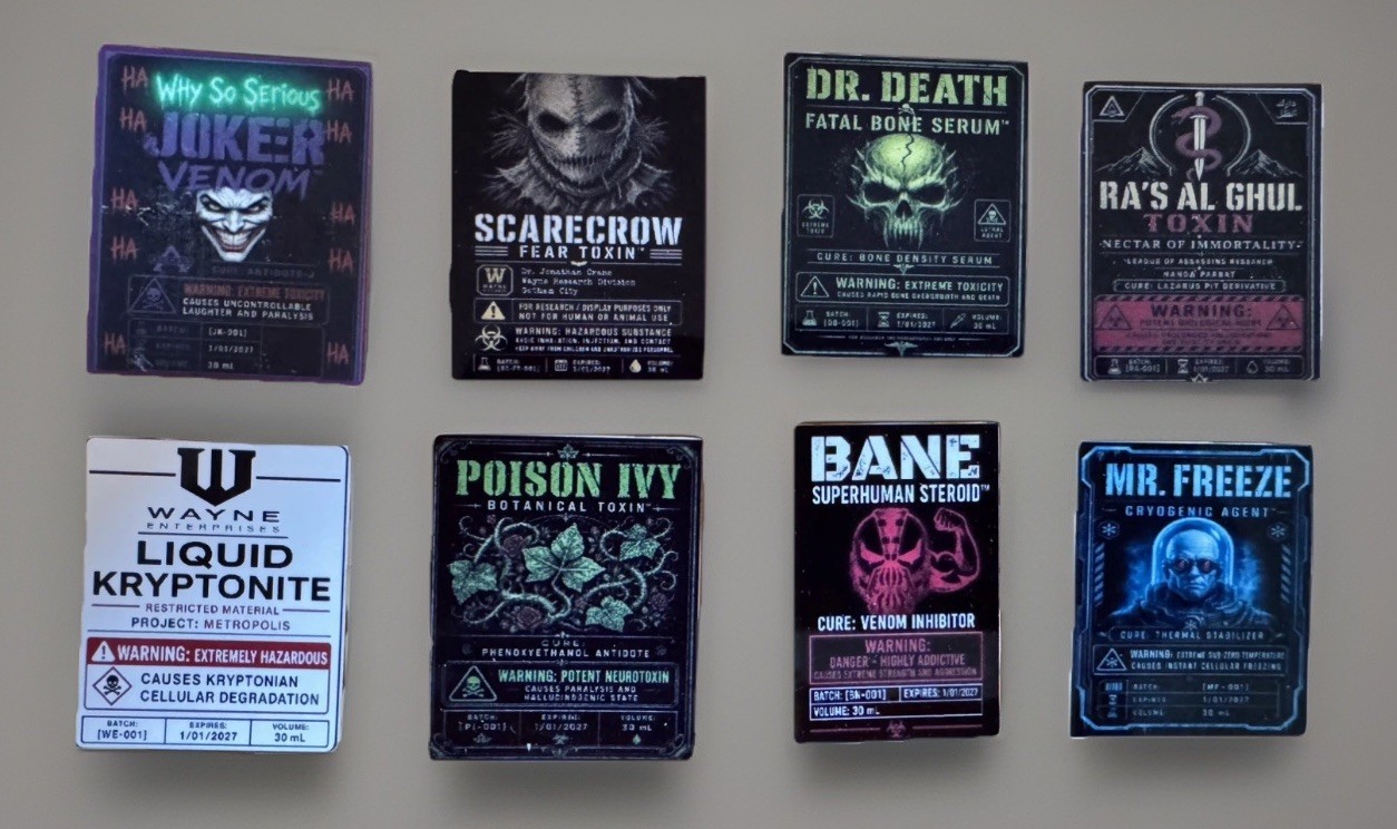 Make your own DC Comics vials with these labels! 8 labels made for 30ml Vials