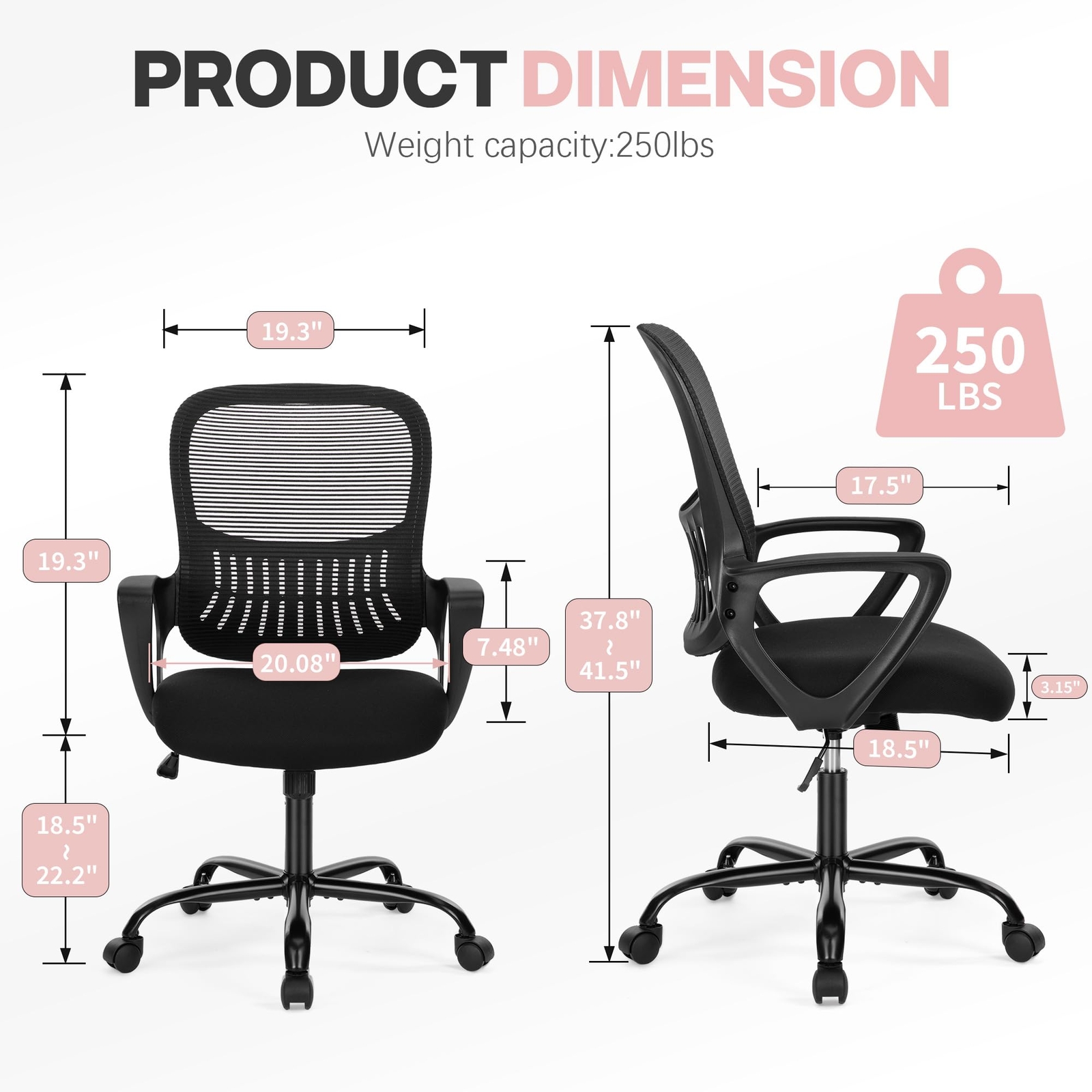 Office Chair Ergonomic Swivel Adjustable Computer Chair for Home Bedroom Black