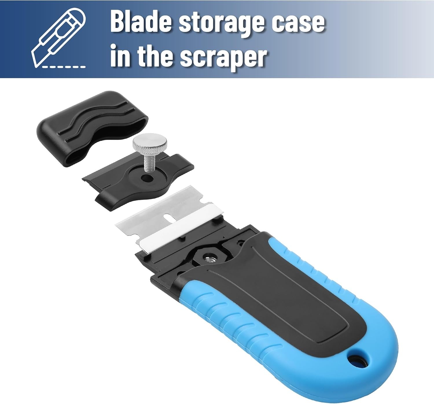 Bates- Razor Blade Scraper, Blue, Locking Razor Scraper Set with 10 Extra Stainl