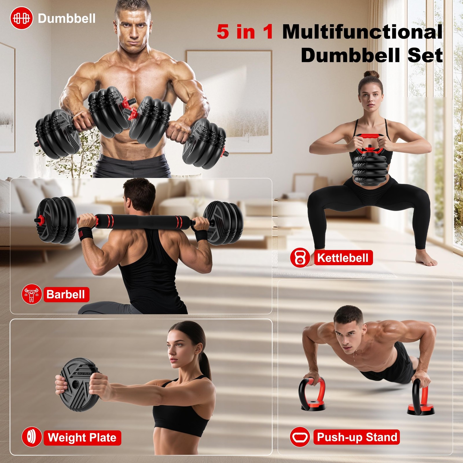 Adjustable Dumbbell Set, 20/30/45/70/90lbs, 5 in 1 Multi-Function Dumbbells |...