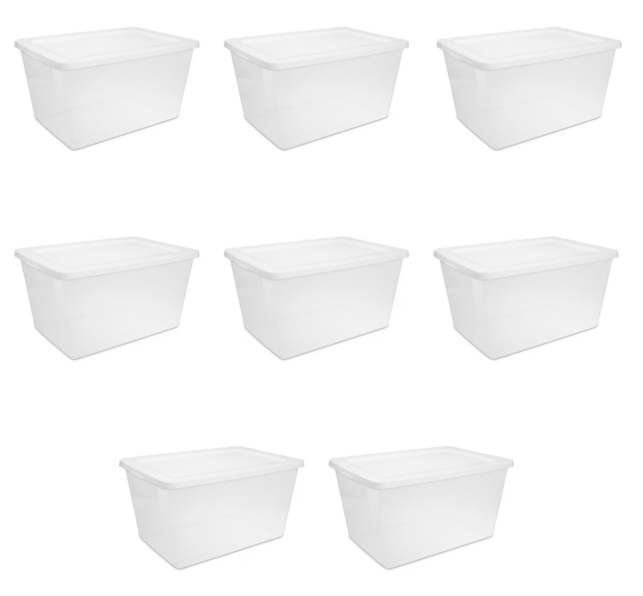 58Qt Storage Box 8 Pack Clear Plastic Bin, White Snap Lid Stackable