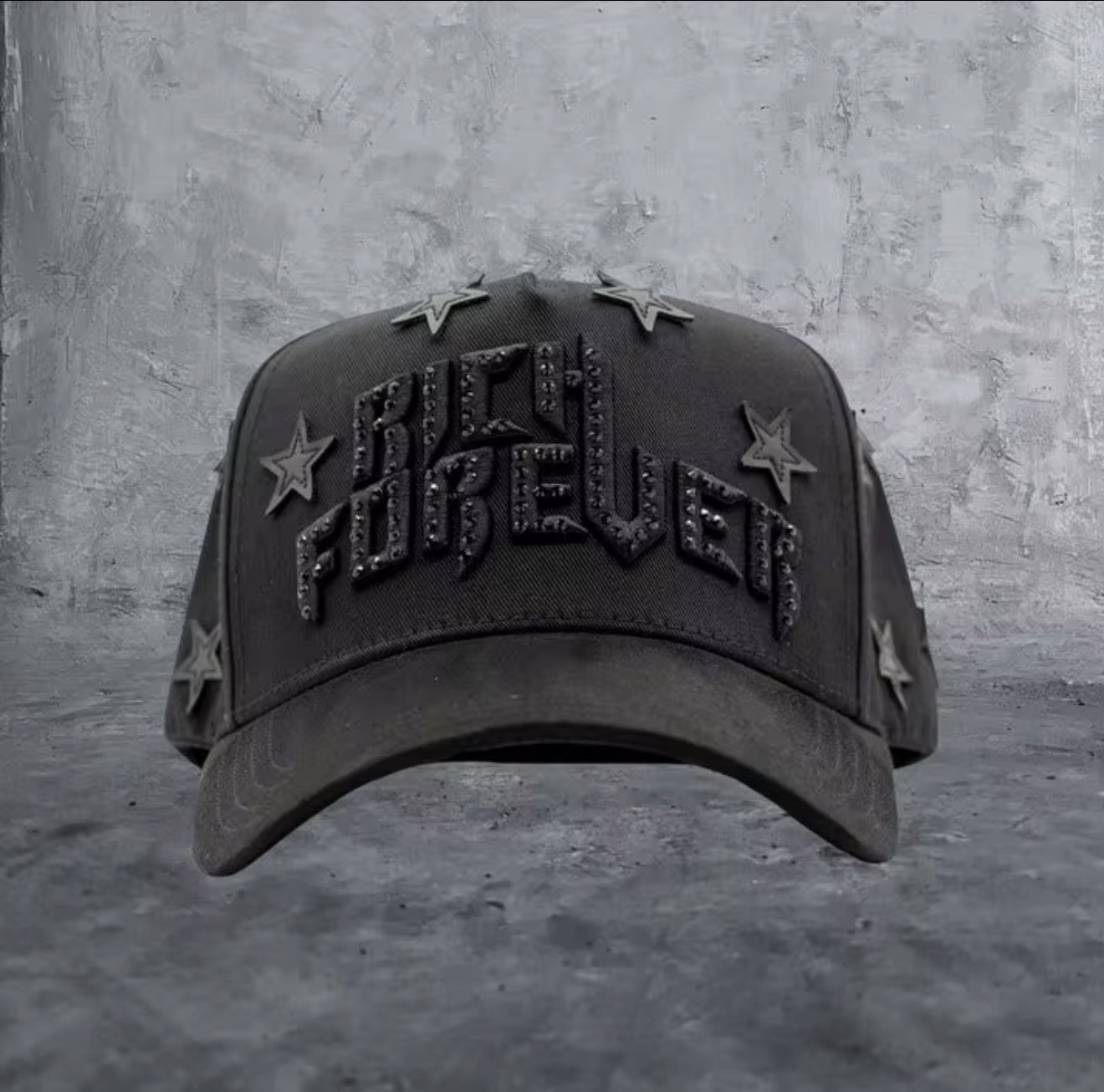 Rich Forever Black Adjustable Baseball Cap Star Theme One Size Men G5