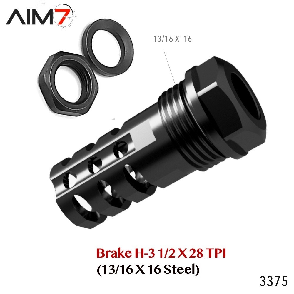 AIM7  Brake H-3 Muzzle Brake 13/16 X 16 (1/2x28 tpi) 9MM & 22LR ONLY
