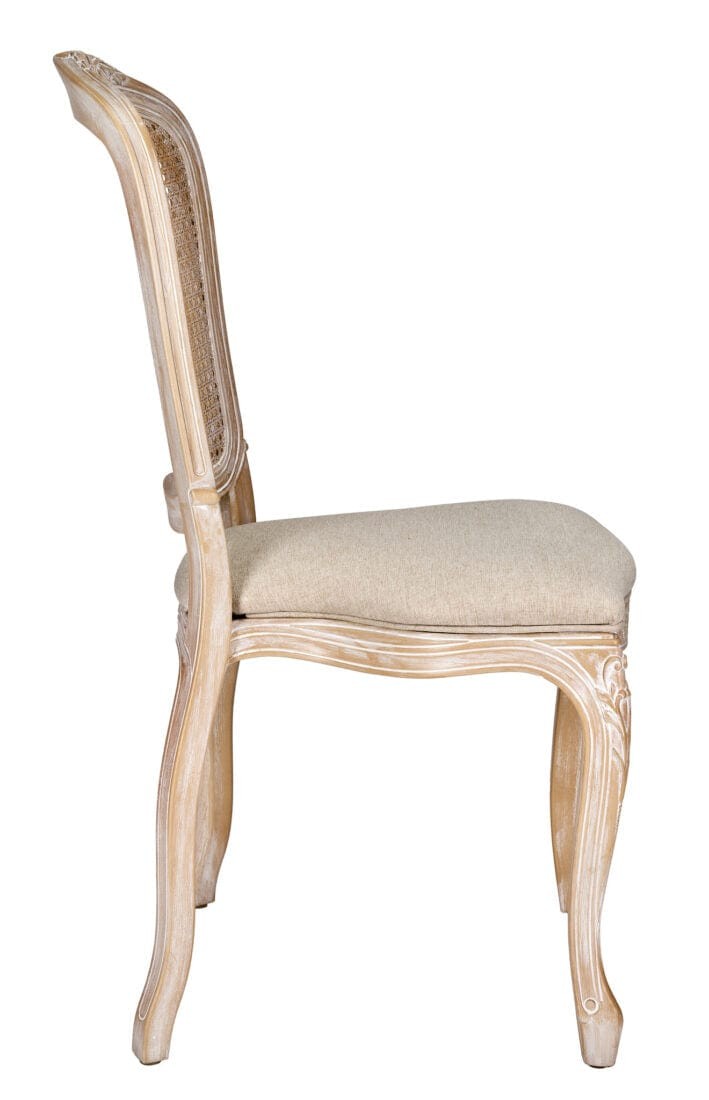 Natural White Washed Resin Royal Chair with Beige Tweed Seat by Chivari
