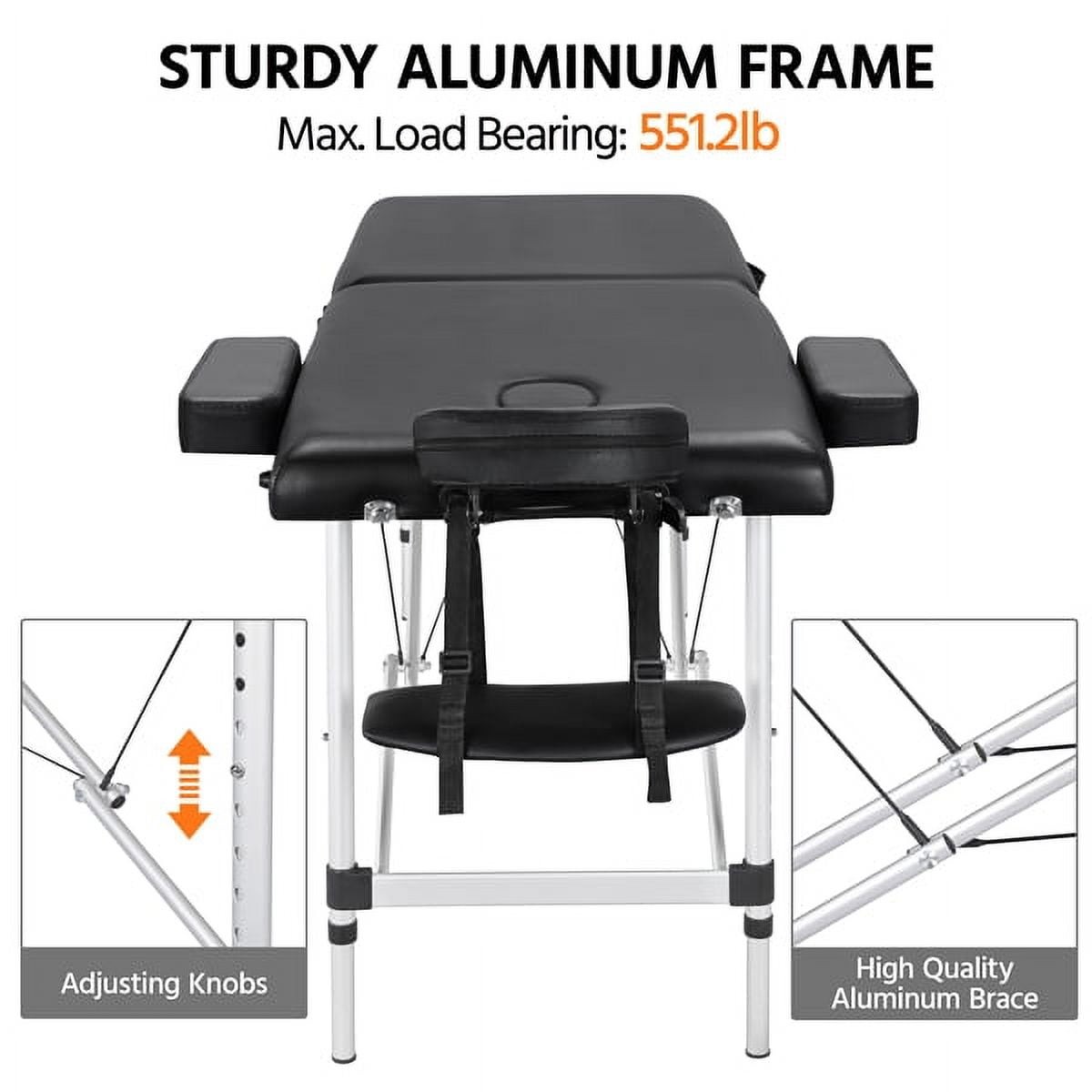 3 Section Adjustable Aluminum Massage Table W/ Headrest & Armrest 84" Black