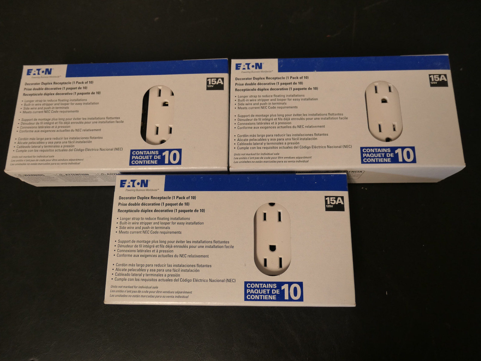 EATON Lot of 3 White 15-Amp Residential Outlet (10pk per box) 1107W-10-LW
