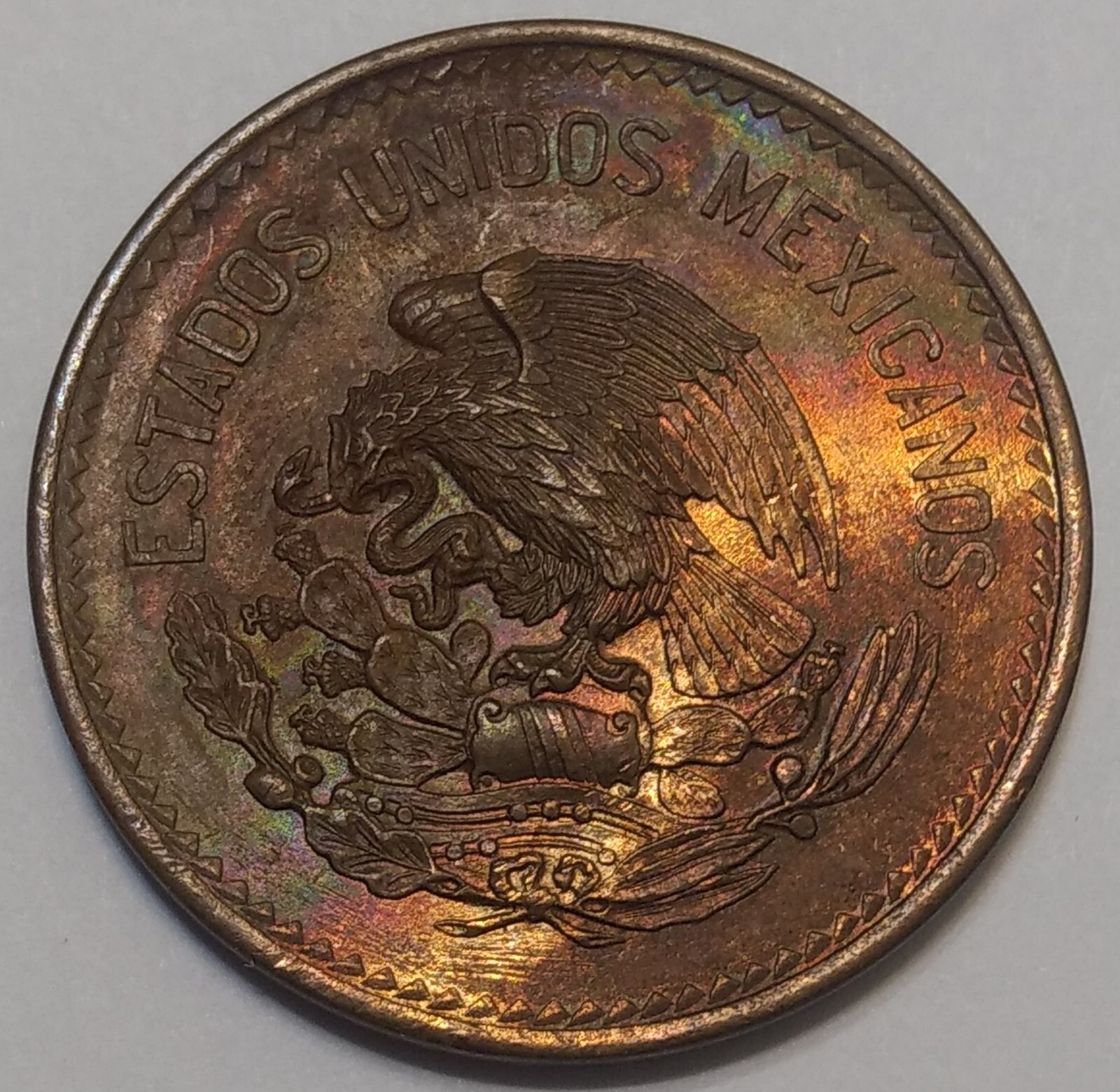 1946 Mexico 20 Centavos Mint State RB ~ Colorful Toning