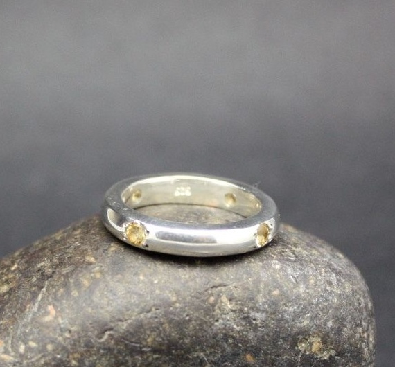 SOLID SILVER with 4 CITRINE STONES set in RING  .925 STERLING  FREE SHIPPING
