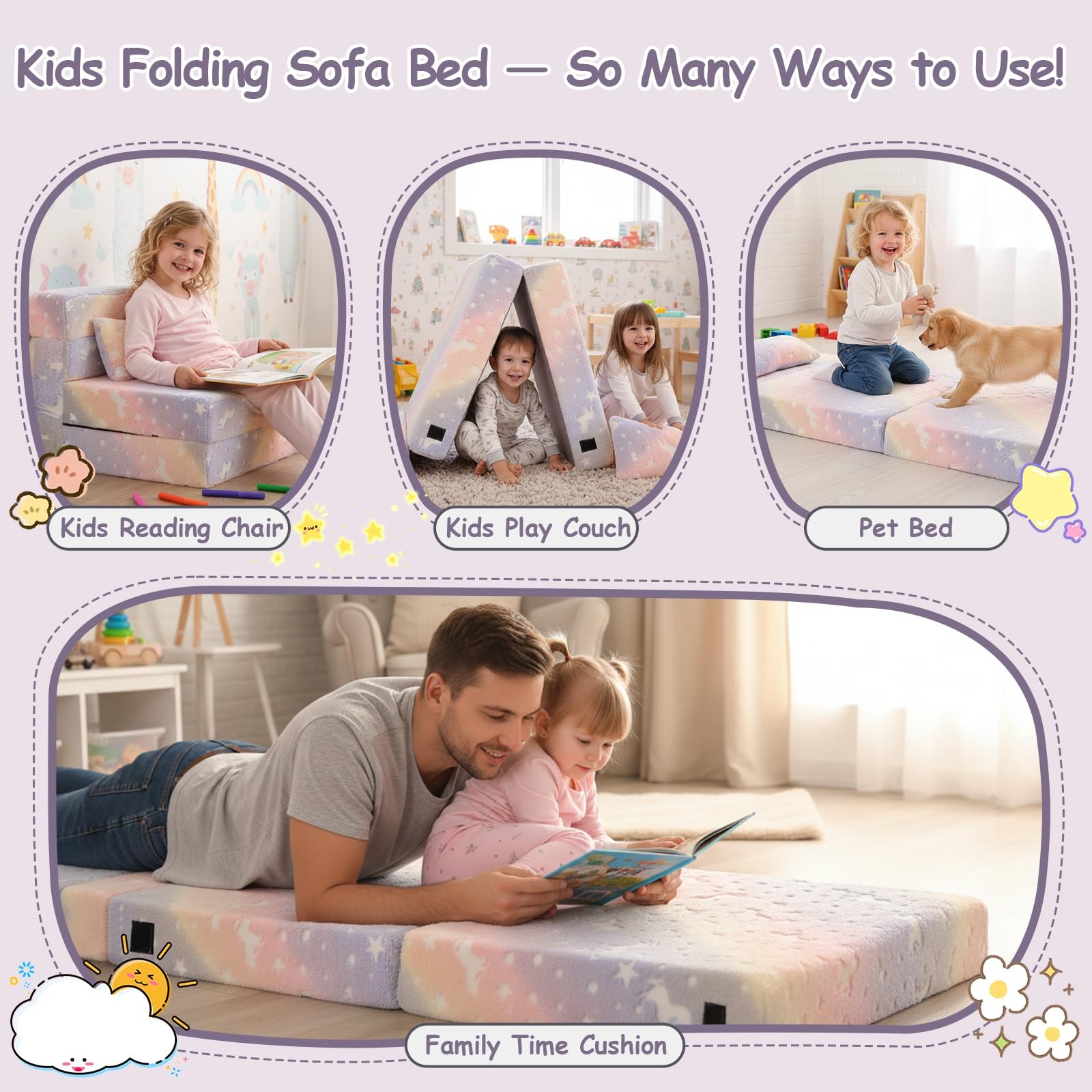 Folding Sofa Bed Floor Mattress, Trifold Futon Mattress Fold Up Bed, Fold Out...